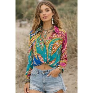 Haute Hippie Abstract Wrap Style Cropped Top Boho Chic NWT Size M